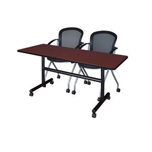60&quot x 24&quot Flip Top Mobile Training Table- Mahogany and 2 Cadence Nesting Chairs