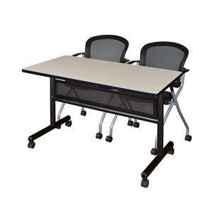 48&quot x 24&quot Flip Top Mobile Training Table w/ Divider- Maple & 2  Nesting Chairs