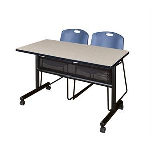 48&quot x 24&quot Flip Top Mobile Training Table w/ Divider- Maple & 2 Stack Chairs
