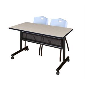 48&quot x 24&quot Flip Top Mobile Training Table w/ Divider- Maple & 2 Stack Chairs