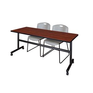 72&quot x 30&quot Flip Top Mobile Training Table- Cherry and 2 Zeng Stack Chairs- Grey