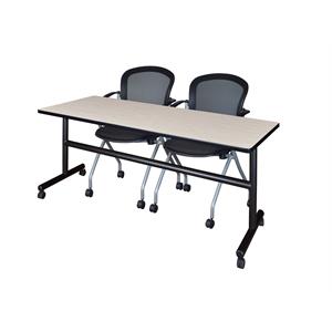 72&quot x 30&quot Flip Top Mobile Training Table- Maple and 2 Cadence Nesting Chairs