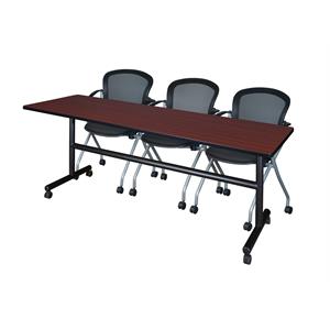 84&quot x 24&quot Flip Top Mobile Training Table- Mahogany and 3 Cadence Nesting Chairs