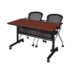 48&quot x 24&quot Flip Top Mobile Training Table w/ Divider- Cherry & 2  Nesting Chairs