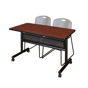 48&quot x 24&quot Flip Top Mobile Training Table w/ Divider- Cherry & 2 Stack Chairs