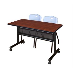48&quot x 24&quot Flip Top Mobile Training Table w/ Divider- Cherry & 2 Stack Chairs