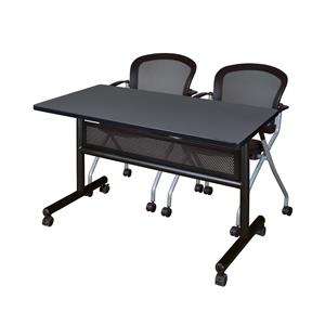 48&quot x 24&quot Flip Top Mobile Training Table w/ Divider- Grey & 2  Nesting Chairs