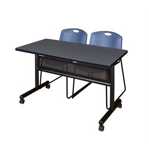 48&quot x 24&quot Flip Top Mobile Training Table w/ Divider- Grey & 2 Stack Chairs