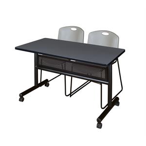 48&quot x 24&quot Flip Top Mobile Training Table w/ Divider- Grey & 2 Stack Chairs