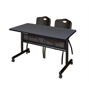 48&quot x 24&quot Flip Top Mobile Training Table w/ Divider- Grey & 2 Stack Chairs