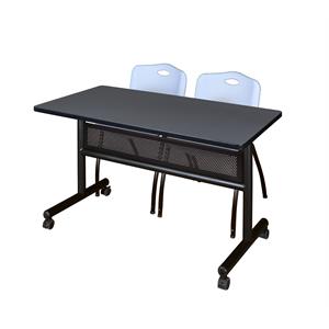 48&quot x 24&quot Flip Top Mobile Training Table w/ Divider- Grey & 2 Stack Chairs