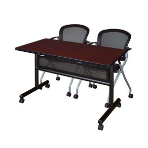 48&quot x 24&quot Flip Top Mobile Training Table w/ Divider-Mahogany & 2 Nesting Chairs