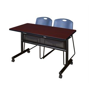 48&quot x 24&quot Flip Top Mobile Training Table w/ Divider- Mahogany & 2 Stack Chairs