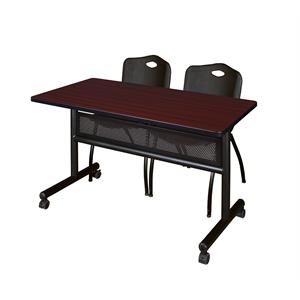 48&quot x 24&quot Flip Top Mobile Training Table w/ Divider- Mahogany & 2 Stack Chairs