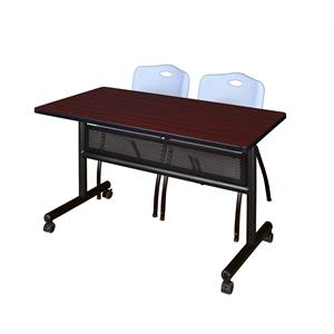 48&quot x 24&quot Flip Top Mobile Training Table w/ Divider- Mahogany & 2 Stack Chairs