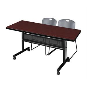 60&quot x 30&quot Flip Top Mobile Training Table w/ Divider- Mahogany & 2 Stack Chairs