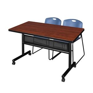 48&quot x 30&quot Flip Top Mobile Training Table w/ Divider- Cherry & 2 Stack Chairs
