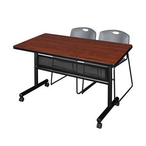 48&quot x 30&quot Flip Top Mobile Training Table w/ Divider- Cherry & 2 Stack Chairs