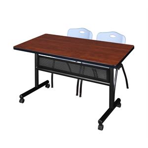 48&quot x 30&quot Flip Top Mobile Training Table w/ Divider- Cherry & 2 Stack Chairs