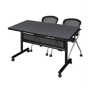 48&quot x 30&quot Flip Top Mobile Training Table w/ Divider- Grey & 2  Nesting Chairs