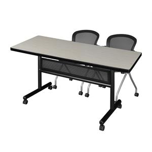 60&quot x 30&quot Flip Top Mobile Training Table w/ Divider- Maple & 2  Nesting Chairs