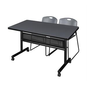 48&quot x 30&quot Flip Top Mobile Training Table w/ Divider- Grey & 2 Stack Chairs