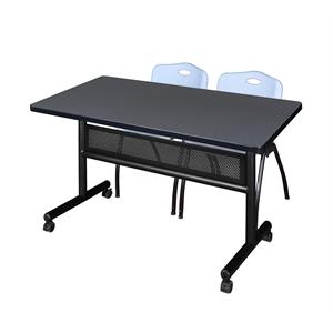 48&quot x 30&quot Flip Top Mobile Training Table w/ Divider- Grey & 2 Stack Chairs