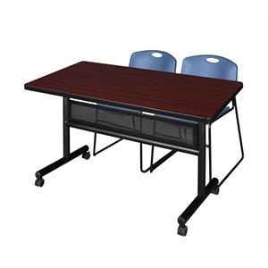 48&quot x 30&quot Flip Top Mobile Training Table w/ Divider- Mahogany & 2 Stack Chairs