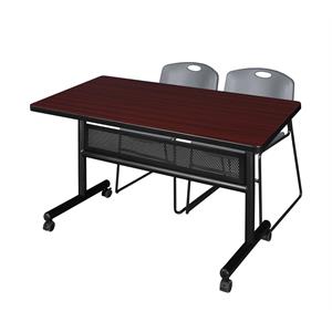 48&quot x 30&quot Flip Top Mobile Training Table w/ Divider- Mahogany & 2 Stack Chairs
