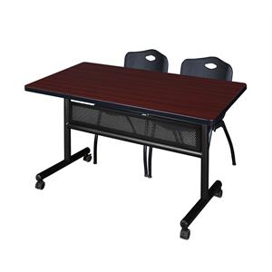 48&quot x 30&quot Flip Top Mobile Training Table w/ Divider- Mahogany & 2 Stack Chairs