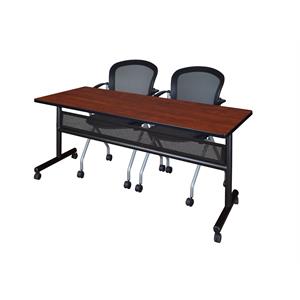 72&quot x 24&quot Flip Top Mobile Training Table w/ Divider- Cherry & 2  Nesting Chairs