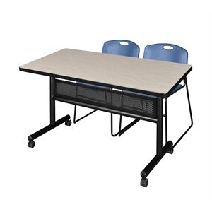 48&quot x 30&quot Flip Top Mobile Training Table w/ Divider- Maple & 2 Stack Chairs