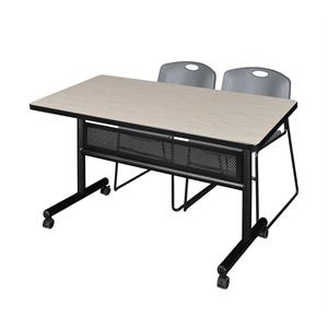 48&quot x 30&quot Flip Top Mobile Training Table w/ Divider- Maple & 2 Stack Chairs
