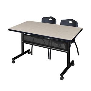 48&quot x 30&quot Flip Top Mobile Training Table w/ Divider- Maple & 2 Stack Chairs