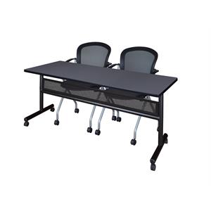 72&quot x 24&quot Flip Top Mobile Training Table w/ Divider- Grey & 2  Nesting Chairs