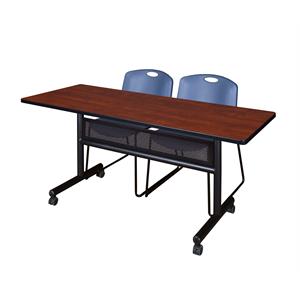 60&quot x 24&quot Flip Top Mobile Training Table w/ Divider- Cherry & 2 Stack Chairs