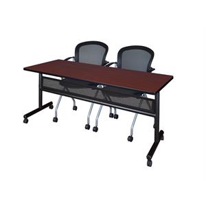 72&quot x 24&quot Flip Top Mobile Training Table w/ Divider-Mahogany & 2 Nesting Chairs