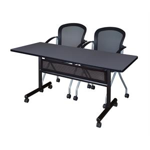 60&quot x 24&quot Flip Top Mobile Training Table w/ Divider- Grey & 2  Nesting Chairs
