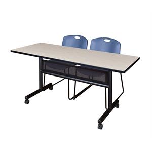 60&quot x 24&quot Flip Top Mobile Training Table w/ Divider- Maple & 2 Stack Chairs