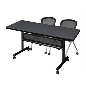 60&quot x 30&quot Flip Top Mobile Training Table w/ Divider- Grey & 2  Nesting Chairs