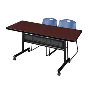 60&quot x 30&quot Flip Top Mobile Training Table w/ Divider- Mahogany & 2 Stack Chairs