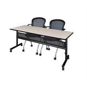 72&quot x 24&quot Flip Top Mobile Training Table w/ Divider- Maple & 2  Nesting Chairs