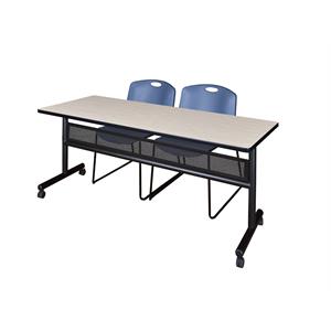 72&quot x 24&quot Flip Top Mobile Training Table w/ Divider- Maple & 2 Stack Chairs