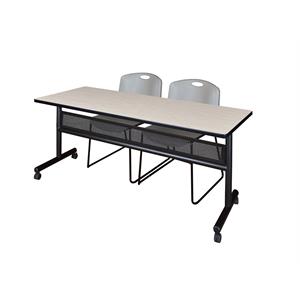 72&quot x 24&quot Flip Top Mobile Training Table w/ Divider- Maple & 2 Stack Chairs