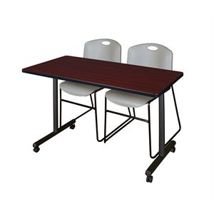 48&quot x 24&quot Kobe Mobile Training Table- Mahogany & 2 Zeng Stack Chairs- Grey