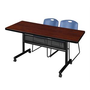 72&quot x 30&quot Flip Top Mobile Training Table w/ Divider- Cherry & 2 Stack Chairs