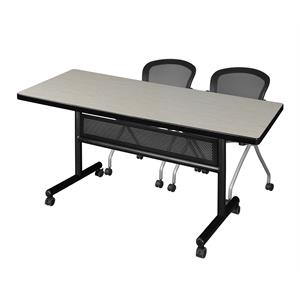 72&quot x 30&quot Flip Top Mobile Training Table w/ Divider- Maple & 2  Nesting Chairs