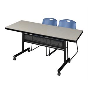 72&quot x 30&quot Flip Top Mobile Training Table w/ Divider- Maple & 2 Stack Chairs