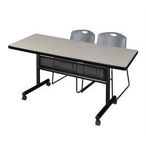 72&quot x 30&quot Flip Top Mobile Training Table w/ Divider- Maple & 2 Stack Chairs