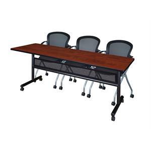84&quot x 24&quot Flip Top Mobile Training Table w/ Divider- Cherry & 3  Nesting Chairs